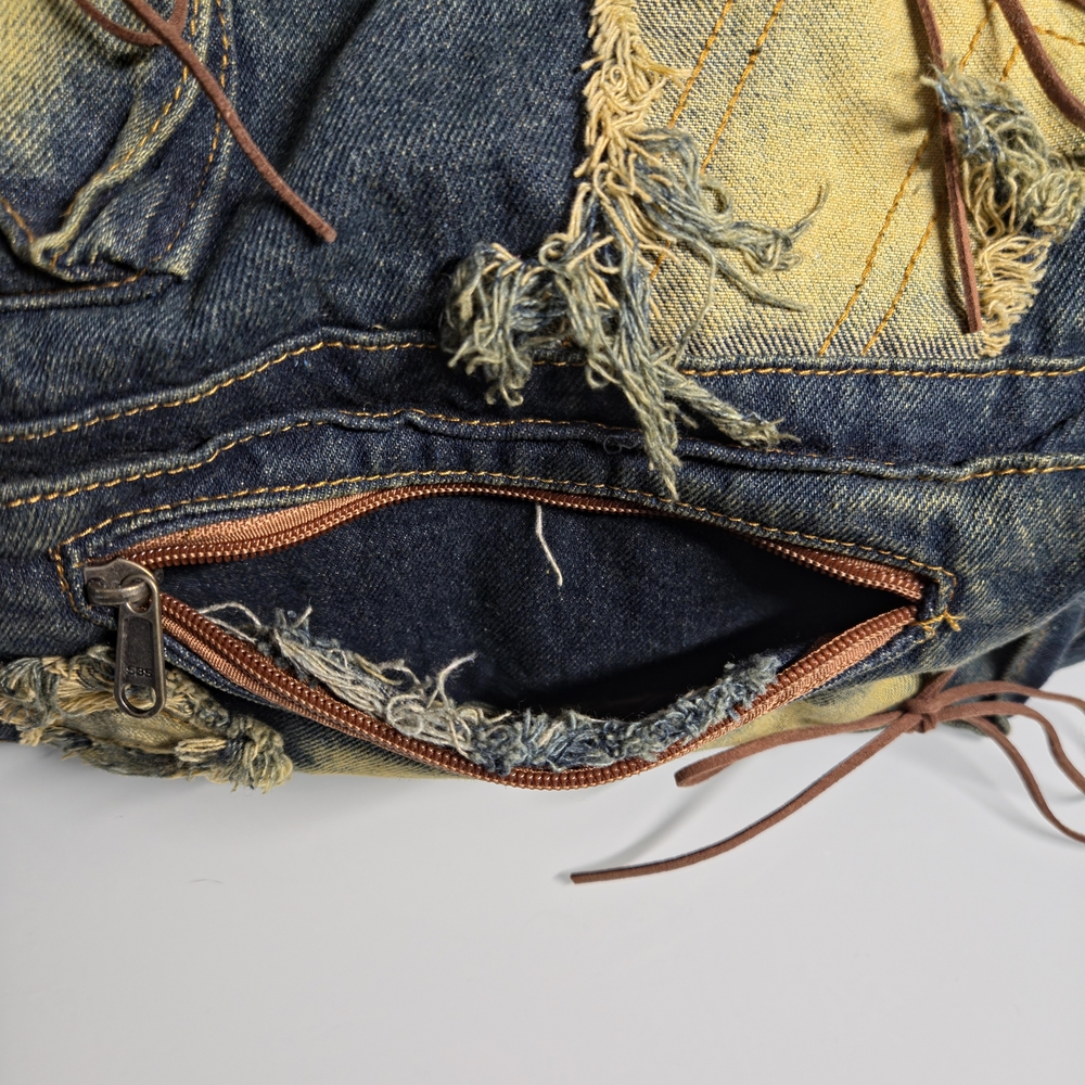 Source Unknown Denim Patchwork Tote - Blue And Ye… - image 3